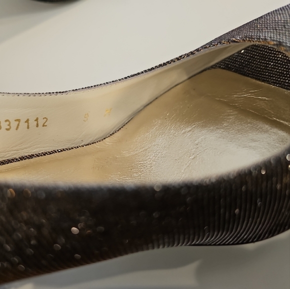 Stuart Weitzman Shimmering Gold Silver Peep-Toe Heels - Picture 12 of 12